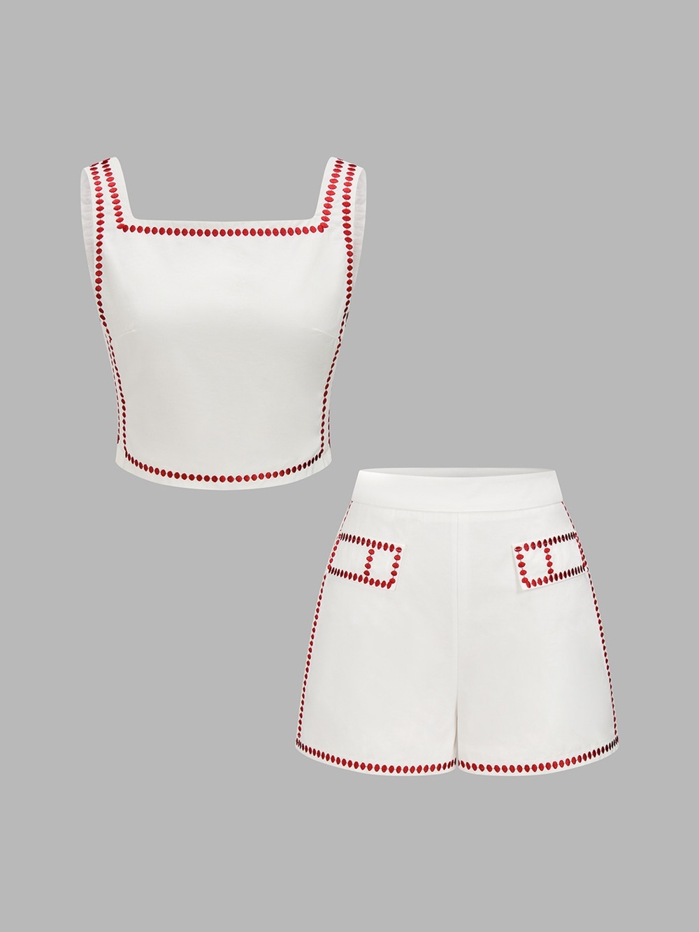Commense Set Red/White Embroidered Top & Shorts Set - Picture 5 of 6
